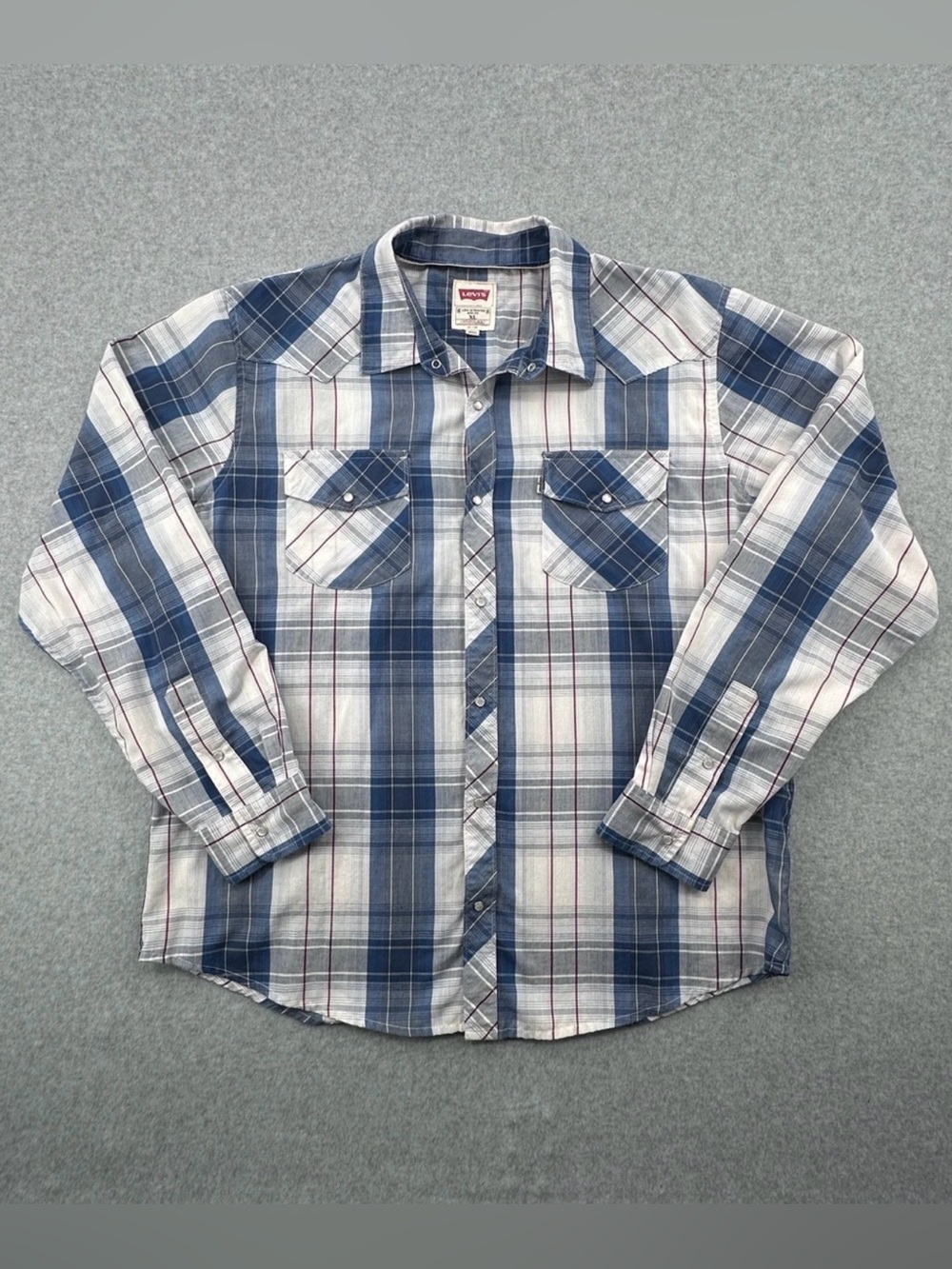 Levi's Long Sleeve Western Plaid Shirt with Pearl Snap Buttons - Men’s